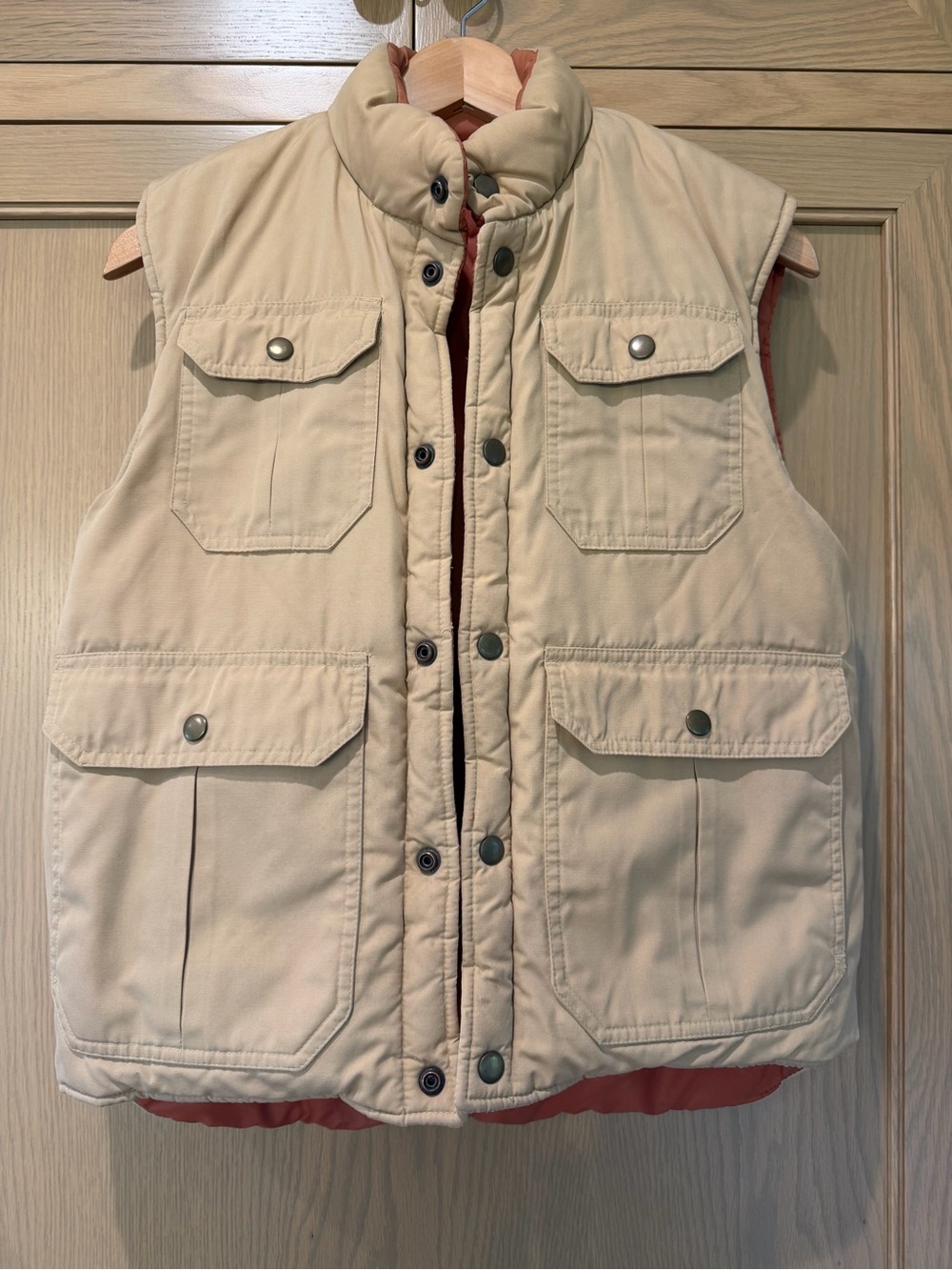 Vintage ReversibleMen's Cream Quilted Utility Vest Puffer Pockets / Men's Medium
